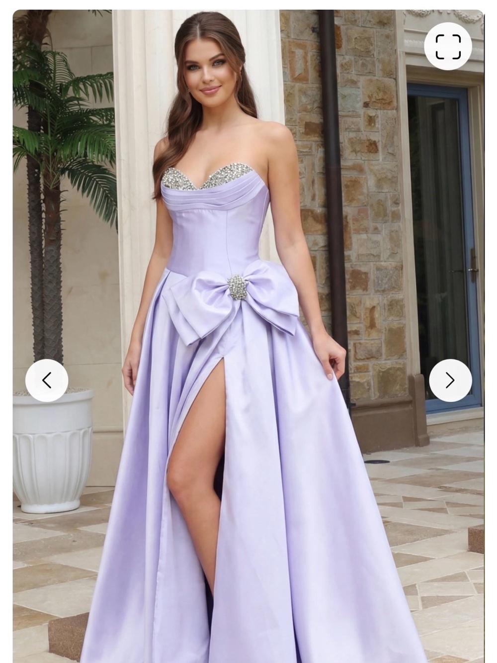 Jovani Strapless Lilac Satin Gown with Crystal Sweetheart and Bow